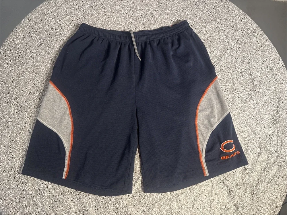 NFL Chicago Bears Shorts Men's Large Embroidered Logo Blue/Orange/Grey